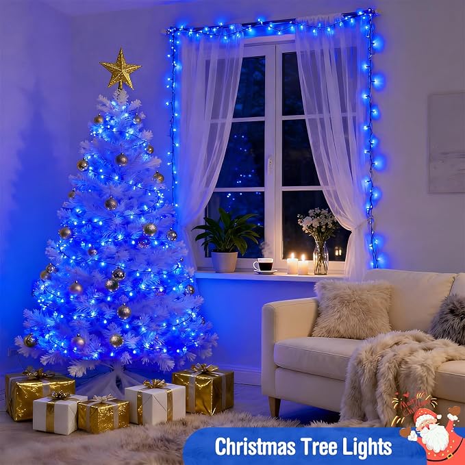 JMEXSUSS168ft 600 Blue LED Christmas Lights Outdoor Waterproof with Remote | Blue String Tree Lights Indoor Plug in, 8 Modes Halloween Lights for Tree Fireplace Party Xmas Christmas Decor,Clear Wire