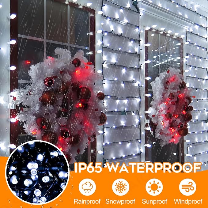 Extra Long 132FT Christmas Decorative Mini Lights, 400 LED Green Wire Fairy Starry String Lights Plug in, Timer & Memory & 8 Modes, for Indoor Outdoor Xmas Tree Wedding Party Decoration,Cool White