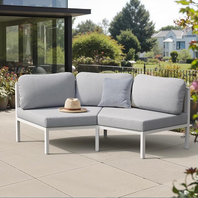 Crestlive Products Curved Patio Furniture Set, Modular Half Moon 2-Seater Sofa, Aluminum Outdoor Sectional with 5-Inch Water-Resistant Cushions, All Weather Couch for Backyard, Deck, Porch, Poolside