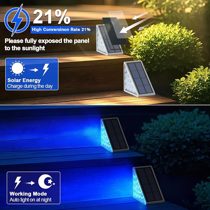 AUDLES 12 Pack Solar Stair Lights, Outdoor Step Lights with Waterproof IP67, Blue Color LED Solar Light for Outside Light Decor for Stair, Deck, Front Step, Front Porch, Patio and Backyard