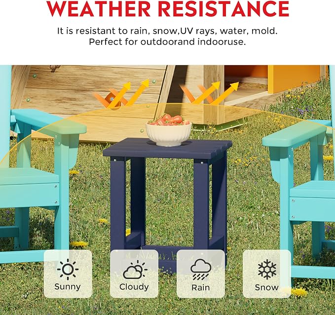 Costaelm Kids Outdoor End Table, Small Patio Table, Outdoor Side Table Porch Table Adirondack Patio Side Table for Outside, Pool, Porch, Garden, Navy Blue
