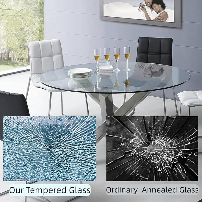 Prime Exclusive Deal 32" Round Glass Table Top - 1/2" Thick Beveled Edge Tempered Glass, Replacement Glass Top for Kitchen/Patio Table