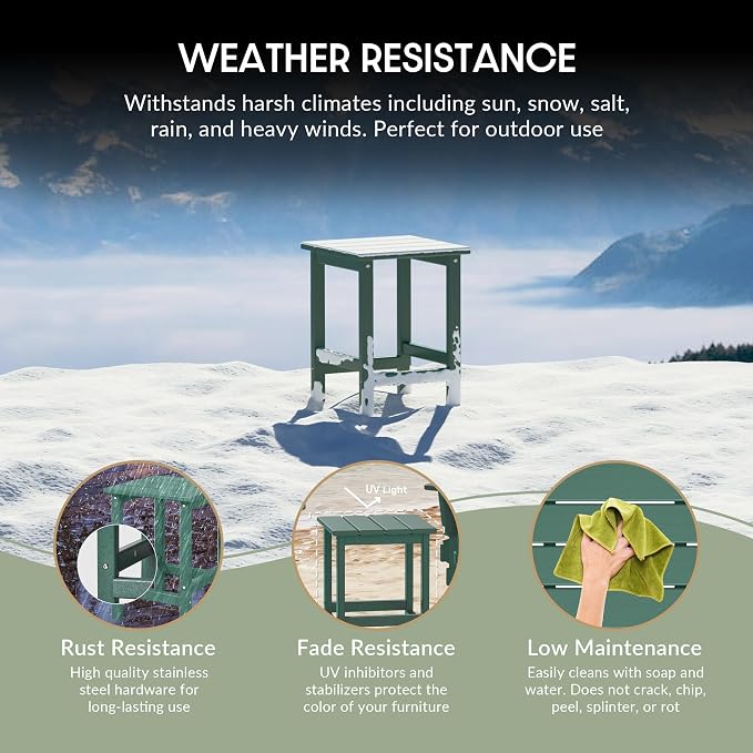 WestinTrends Malibu Square Outdoor Side Table for Adirondack Chair, Dark Green