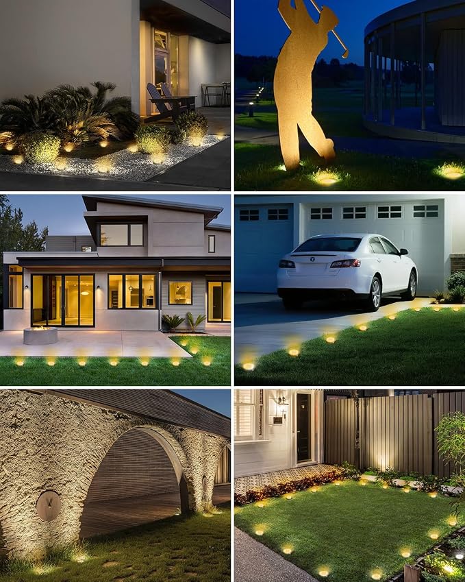 btfarm 10 Pack Solar Lights Outdoor, 8 LED Solar Ground Lights IP65 Waterproof Flat Solar Disc Light, Pathway Lights for Garden Lawn Patio Yard Path Landscape, Warm White