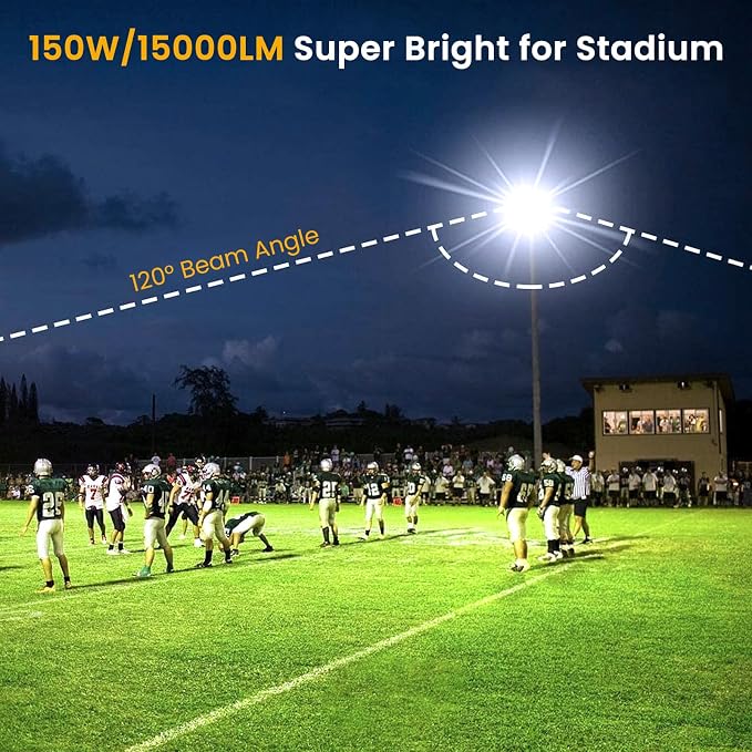 Onforu 150W LED Flood Light Outdoor,15000LM Security Lights, IP66 Waterproof Outdoor Floodlight, 2 Pack 6500K Daylight White LED Exterior Lighting for Basketball Court, Stadium, Playground