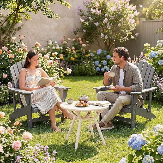 Tangkula Outdoor Side Table, 20" Round Patio Bistro Table, Outside Accent Coffee Table for Poolside, Balcony, Garden, Porch, Lawn (2 Pack,Off-White)