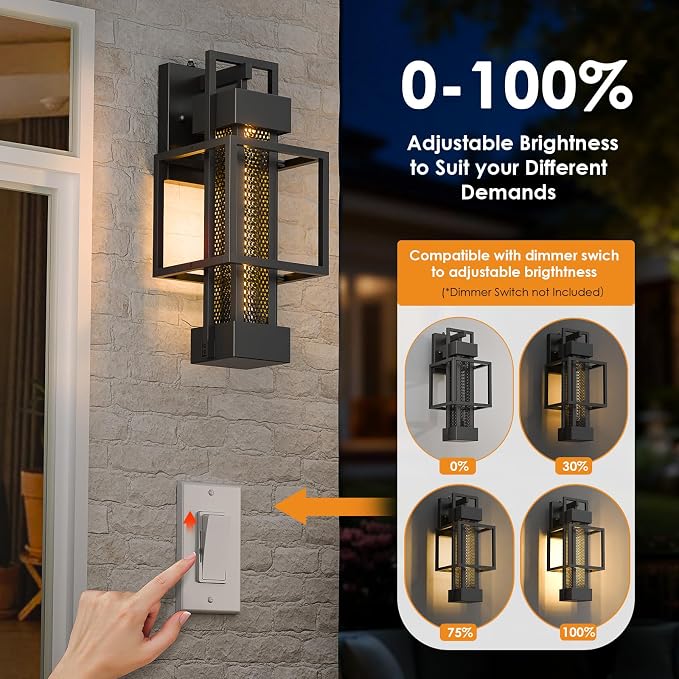2 Pack Dusk to Dawn Outdoor Exterior Lighting Fixtures Wall Mount, Dimmable Wall Porch Lights for House, Sensor Outside Lantern Lamp, Waterproof Black Sconce Coach Lights for Garage (Bulb Included)