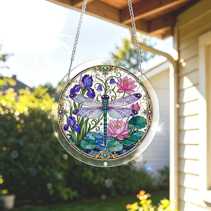 Acrylic Puzzle Suncatcher, Sun Catchers Puzzle for Window Hanging | 7.4 Inch Iris Dragonfly DIY Suncatcher Puzzle for Adults, Ideal Gifts for Women, Men, Wife, Mom, Home & Garden Decor