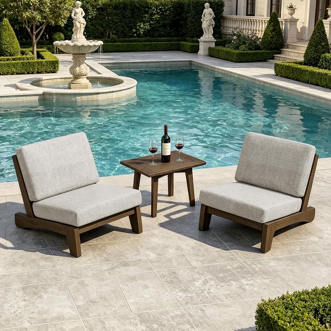 Pia Ricoo 3 Piece Patio Bistro Set with Patio Chairs and Table, Heavy Duty Wood Patio Furniture Set, All-Weather Outdoor Chairs for Balcony, Deck, Poolside, Porch - Light Camel