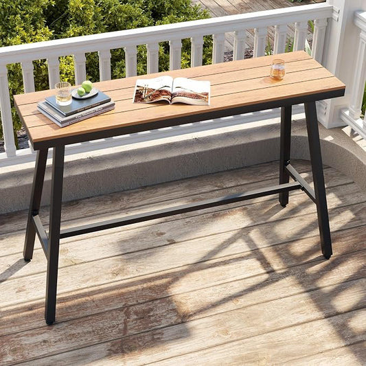Crestlive Products Outdoor Bar Table, Patio Pub Table, 55'' Patio Bar Height Table with Weather Resistant Waterproof Top for Balcony, Bistro, Garden, Backyard, Poolside, Indoor (Brown)