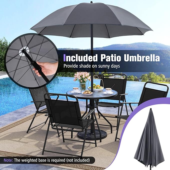 Tangkula 6 Pieces Folding Patio Dining Set, 4 Chairs and 31.5 inches Round Table, Patio Umbrella Included, for Indoor Outdoor Poolside or Balcony