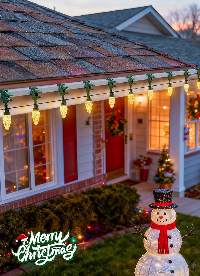C9 Christmas Lights Outdoor, 102FT 150 LED String Lights with Spring Clips | Waterproof Connectable Commercial Grade Christmas Tree Lights for Outside Roofline Patio Yard Home Xmas Decor, Warm White