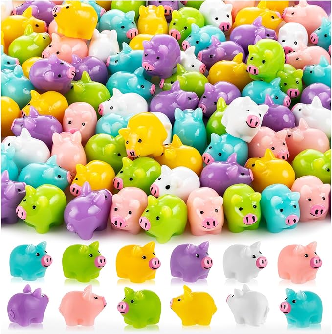 126PCS Mini Resin Pigs Figures Miniature, Colorful Tiny Pig for Cake Topper | Cute Pigs Figures Miniature, Tiny Pig Charms for Cake Topper, Garden Landscape Dollhouse Hide Game Room Decor DIY Craft