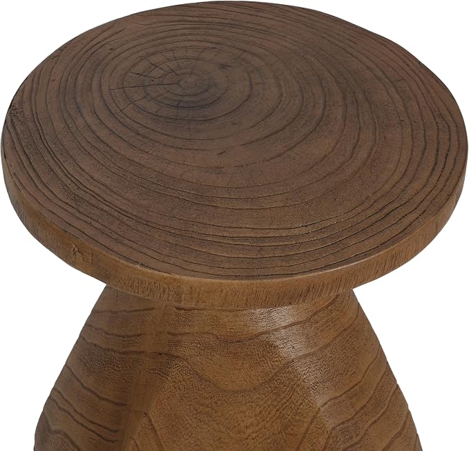 Merax Small Outdoor Patio Side Table with Wood Grain Finish, MGO Accent End Table for Indoor Outdoor, 18" Height Small Round Side Coffee Table with Waterdrop-Shaped Base, No Need Assembly, Wood