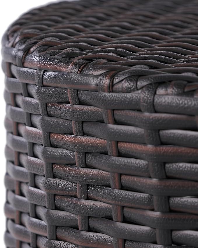Barrel Side Table 17.5" – No Assembly Outdoor Wicker End Table, Round PE Rattan Accent Table for Patio Backyard Balcony Deck Garden, Brown