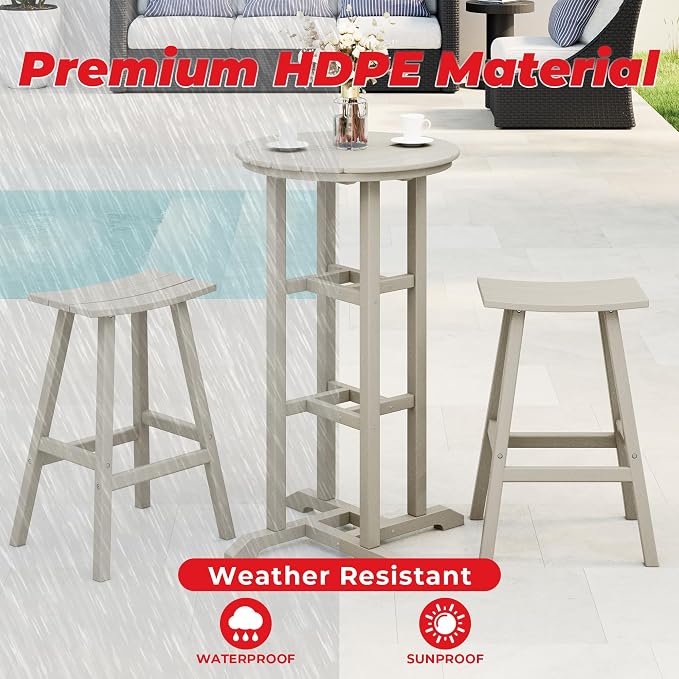 Costaelm Outdoor Bar Table, 42" Counter Height Round Patio Cocktail Bar Table, Patio Bar Table 3-Pieces Set Bistro Dining Table Pub Table for Deck, Backyard, Garden, Sand