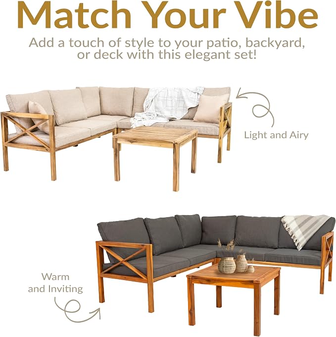 Sunnydaze 4-Piece Acacia Wood Patio Furniture Set - Edisto Outdoor Conversation Set - Wood Outdoor Furniture - Light Brown