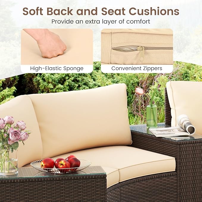 COSTWAY 7 Pieces Patio Furniture Set, Rattan Wicker Sectional Loveseat with Thick Cushions and Side Tables, Outdoor Patio Conversation Set for Backyard, Poolside, Porch, Balcony, Deck