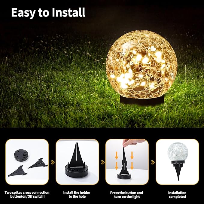 JKIMK Solar Globe Lights Outdoor Waterproof-Solar Balls for Garden | Cracked Glass Ball Lights Outdoor-Solar Orbs for Outside-Decorations for Patio and Yard Lawn Backyard Decor