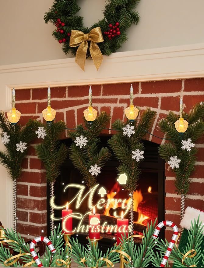 11Ft Golden Christmas Bubble Lights Set, Vintage Christmas Decorations with 8 Golden Glitter Lights (1 Spare), Bubble Lights UL Listed for Christmas Tree Holiday Party Outdoor Lighting Decor