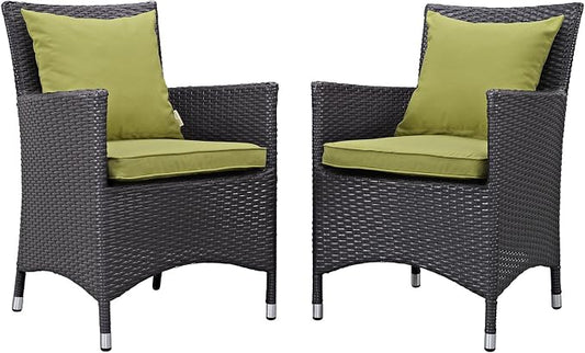 Modway Convene Wicker Rattan Outdoor Patio Dining Armchairs With Cushions in Espresso Peridot - Set of 2