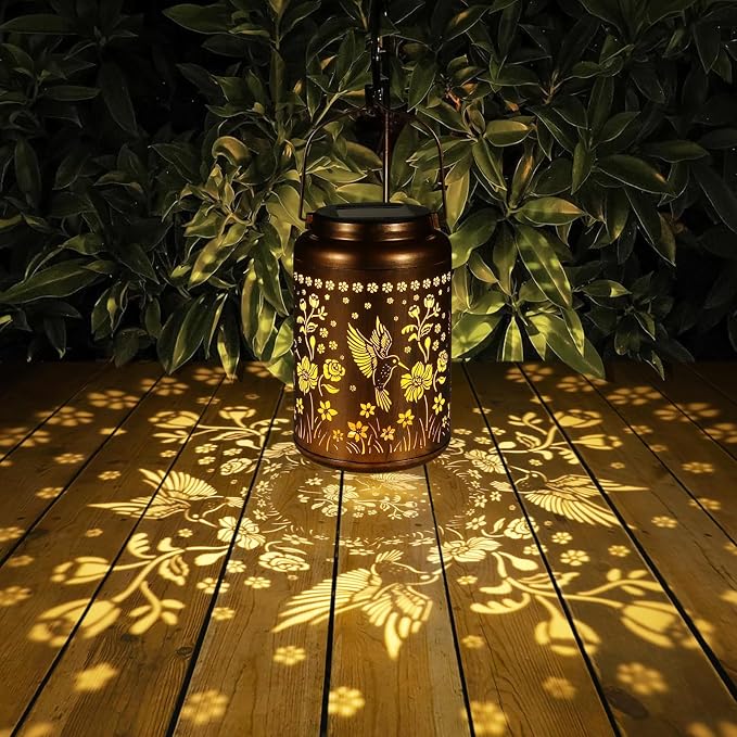 2 Pack Solar Lanterns Outdoor Waterproof, Hummingbird Garden Decor Gifts for Women Mom Grandma Hanging Solar Lights Metal Solar Decoration Outside for Yard, Patio, Lawn, Pathway | Gifts for Women Mom Grandma Hanging Solar Lights Metal Solar Decoration ...