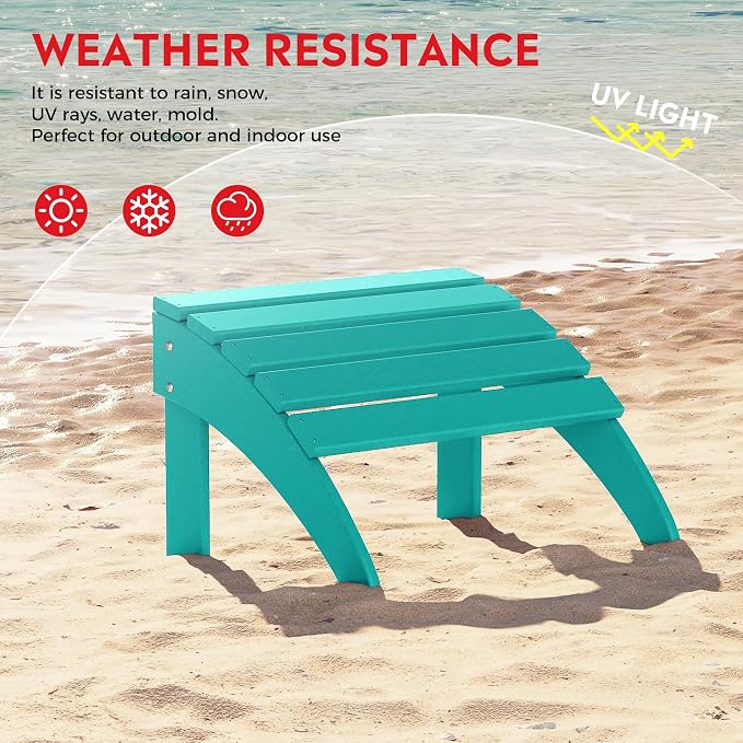 Costaelm Lakeview 2-Piece Outdoor Patio HDPE Adirondack Chair with Ottoman and Cup Holder Set, Turquoise