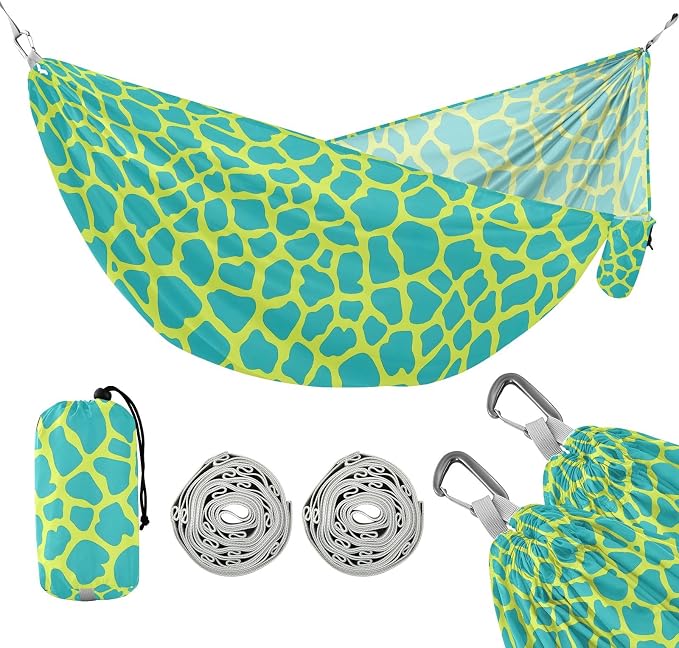Camping Hammock Outdoor Hammocks for Outside Blue Giraffe Skin Beach Trees Portable Lightweight with Pockets Tree Straps Indoor