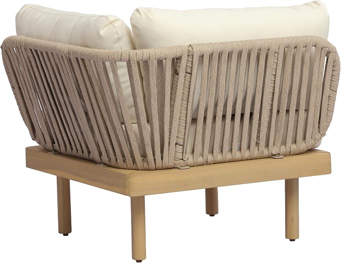 Christopher Knight Home Joan 7 Piece Patio Furniture Set with Slatted Coffee Table, Outdoor Sofa Set with Rope Back & Cushions, Acacia Wood Sectional Conversation Set, Beige+Cream+Light Teak