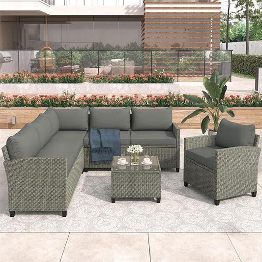 Outdoor Patio Furniture Set, 5 Piece Conversation Set, Wicker Furniture, Sofa Set, Rattan Chairs, Garden, Backyard, Balcony, Porch, Loveseat by PIS