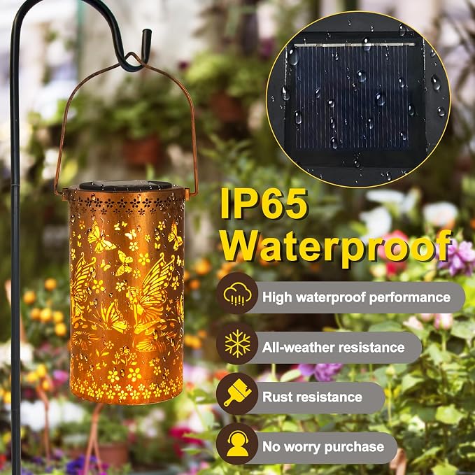 DIBIEECN Birthday Gifts for Women Mom Grandma Wife, Solar Lanterns Outdoor Waterproof, Metal Hanging Lights Garden Decor, LED Decorative Lantern for Patio Porch Backyard, Fairy, 1 Pack