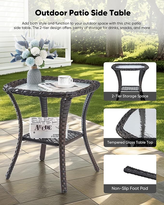 HUMMUH Outdoor Patio Wicker Swivel Rocker Chairs with 6-Inch Thick Cushion High Back 3 PCS Wicker Conversation Set for Porch Balcony Deck