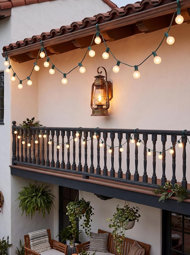 G40 Frosted White Christmas Lights Outdoor 25Ft Globe Christmas Decorations Lights with 27 Frosted White Bulbs, Hanging Globe Outdoor String Lights for Xmas Tree Wedding Backyard Party, Green Wire
