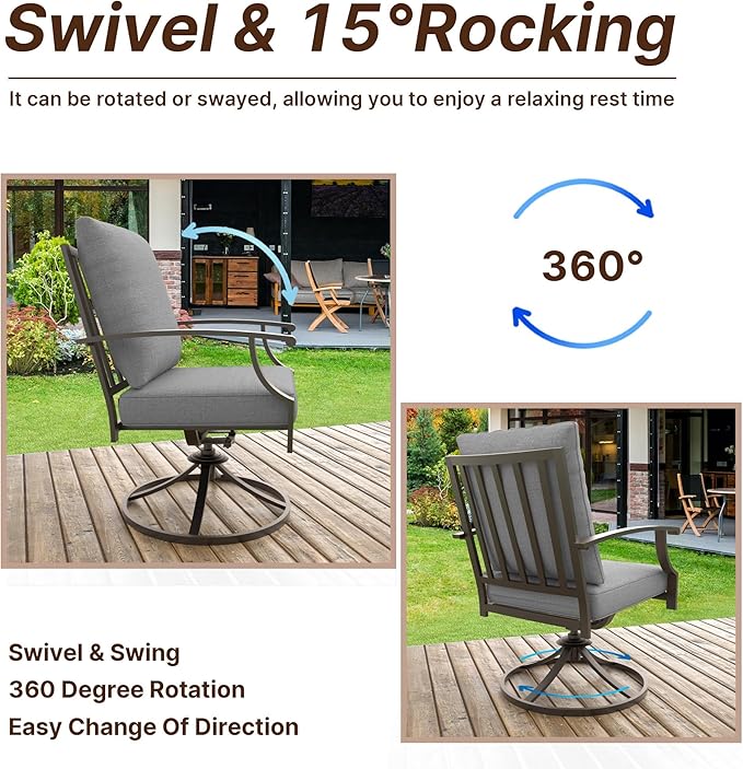 Gotland 7 Piece Outdoor Dining Set, Metal Outdoor Table and Swivel Chairs with X-Shaped Legs 1.5" Umbrella Hole, Patio Furniture Set with Waterproof Cushions, Patio Dining Sets for Backyard Deck Gray