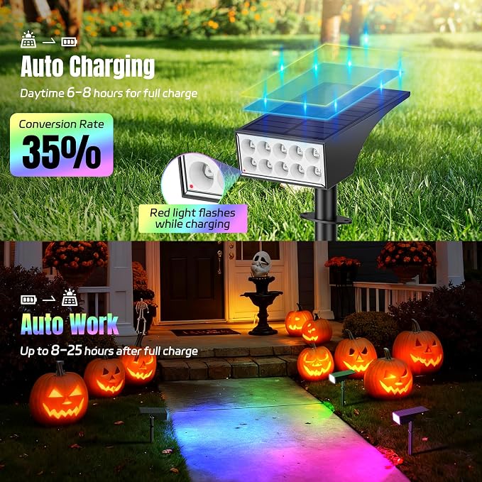 WENATY Solar Spot Lights Outdoor Color Changing 6 Pack Halloween Spotlights | IP65 Waterproof,7 Mode Landscape Spotlights,Led Powered Flood Light for Christmas Pathway Yard Garden Tree Walkway