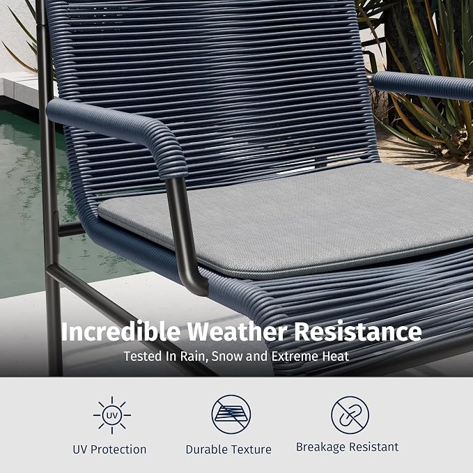 East Oak 4 Piece Patio Furniture Set, Outdoor Furniture with PE Wicker Rattan Chairs and Coffee Table, Modern Patio Conversation Set with Soft Pad for Garden, Backyard and Porch, Navy Blue