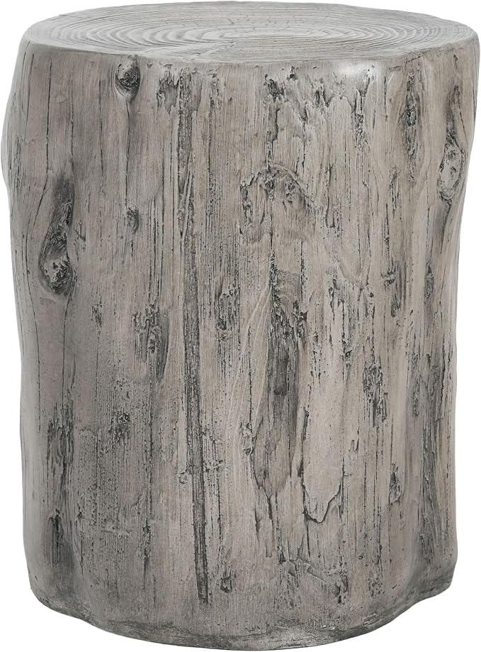 Christopher Knight Home Pawn 17" H MGO Outdoor Side Table with Tree-Stump Design, Patio Decorative Wood-Like Texture End Table, Round Top Lightweight Concrete Garden Stool, No Assembly, Gray