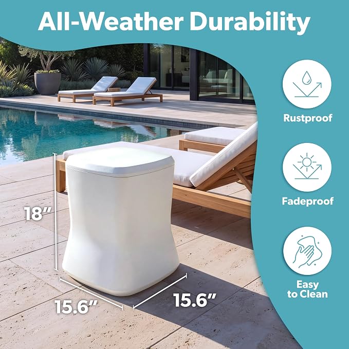 Coast Modern Outdoor Side Table Cooler- 2 in 1 Patio Decor Storage Table & Ice Chest - 25 QT - White, Gray, Sand, Stone Blue, Black