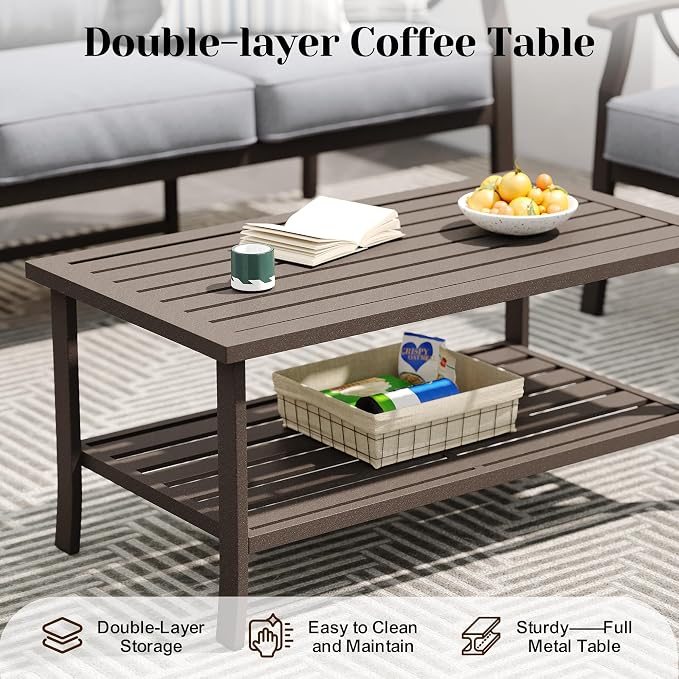 FansaFurn 8-Pieces Outdoor Patio Furniture Set, Outdoor Metal Sectional Furniture with Cushions, Outdoor Conversation Seating Set with Coffee Table for Garden, Balcony, Deck, Backyard, Grey
