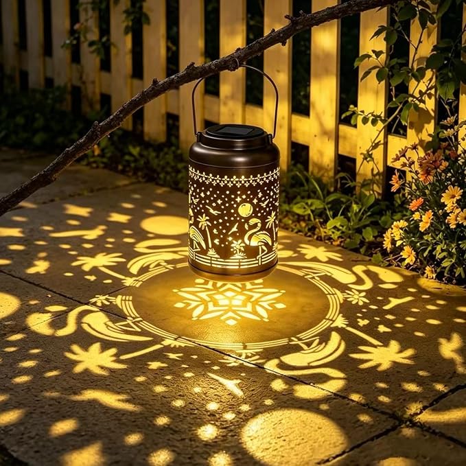 Flamingo Solar Lanterns Outdoor Waterproof Garden Decor Hanging Solar Lights Metal Solar Decoration Outside for Yard, Patio, Backyard, Porch
