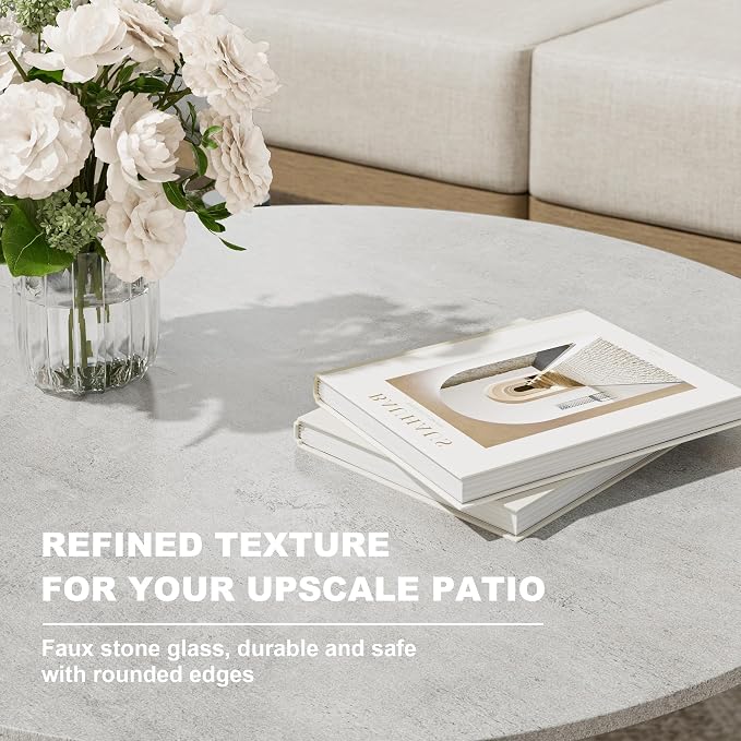 Patio Coffee Table, Aluminum Outdoor Round Table Weather Resistant, Patio Furniture Table for Garden, Balcony, Poolside, Beige