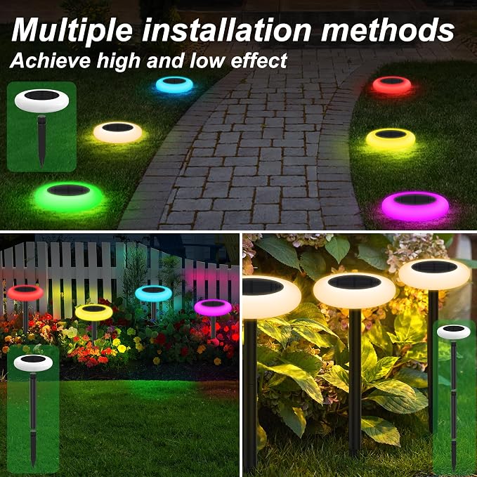 Solar Pathway Lights Outdoor Waterproof 9 Color Changing 2 Pack | Remote Control Dusk to Dawn Solar Powered LED Ground Light for Lawn, Garden, Yard, Patio, Walkway, Driveway & Landscape Decor