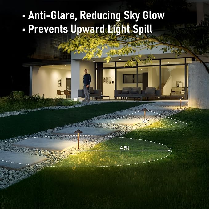 LEONLITE 4-Pack 5CCT LED Low Voltage Landscape Path Lights, 12-24V AC/DC | 3W 120LM, CRI90, ETL Listed, Cast Aluminum, IP65, 1800K/2700K/3000K/4000K/5000K, Wired Pathway Lights, for Yard Lawn