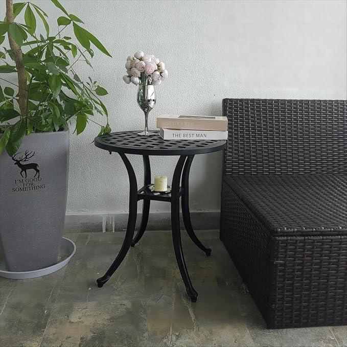 Outdoor Cast Aluminum Side Table End Table for Patio, Backyard, Pool, Indoor Companion, Easy Maintenance and Weather Resistant, Black…