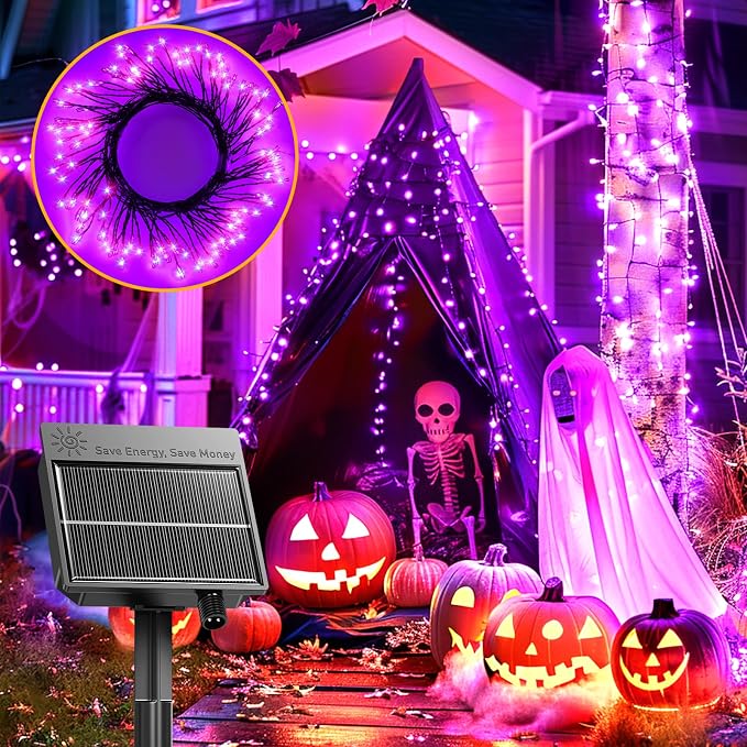 240 LED Solar Fairy Lights Outdoor Waterproof IP65, 20FT 8 Lighting Modes | Solar Christmas Lights Outdoor Waterproof Cascading Twinkle Lights Balcony Garland Patio Christmas Decorations, Purple