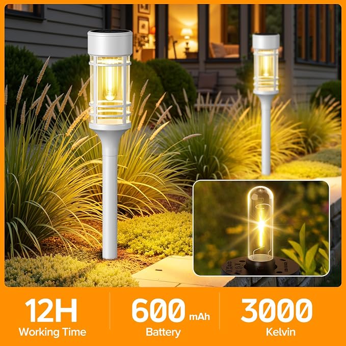 LETMY 12 Pack Solar Pathway Lights Outdoor, Bright Solar Lights Outdoor Waterproof IP65, Solar Garden Lights Outdoor for Yard Walkway Driveway Landscape Garden Decor （White）