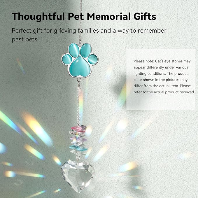 Dog Memorial Gifts for Loss of Dog, Pet Sympathy, Dog Memorial Suncatcher | Thoughtful Dogs and Cats Bereavement Remembrance Gifts, Natural Cat's Eye Paw Crystal Suncatcher