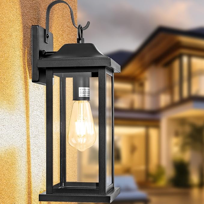 Large Black Outdoor Wall Light 17 Inch | 1 Pack ETL Listed, Exterior Light Fixture IP65 Waterproof, Weather Resistance Outside Wall Sconce for Front Door Backyard
