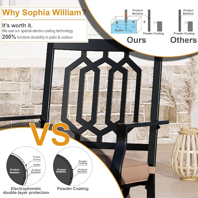 Sophia & William Patio Dining Set 6 Pieces, Swivel Patio Dining Chairs, Fixed Chairs and Bench, Large 60" Metal Dining Table, for Lawn Support 300lbs