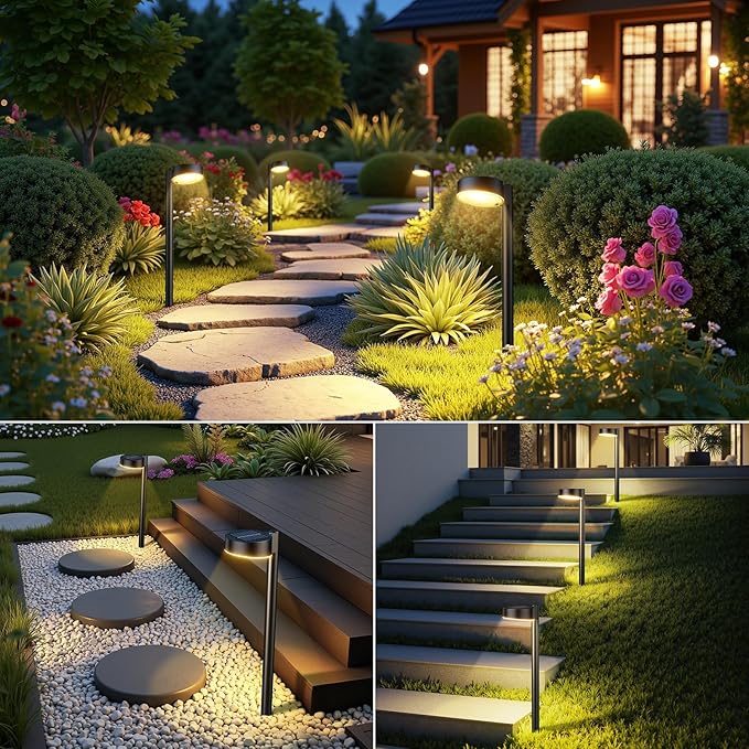 Ahaorigin 4 Pack Solar Pathway Lights Outdoor, Bright LED Solar Lights Outdoor Waterproof, Up to 12 Hrs Modern Path Lighting for Yard Garden Walkway Driveway Lawn Decor (4 Pack)
